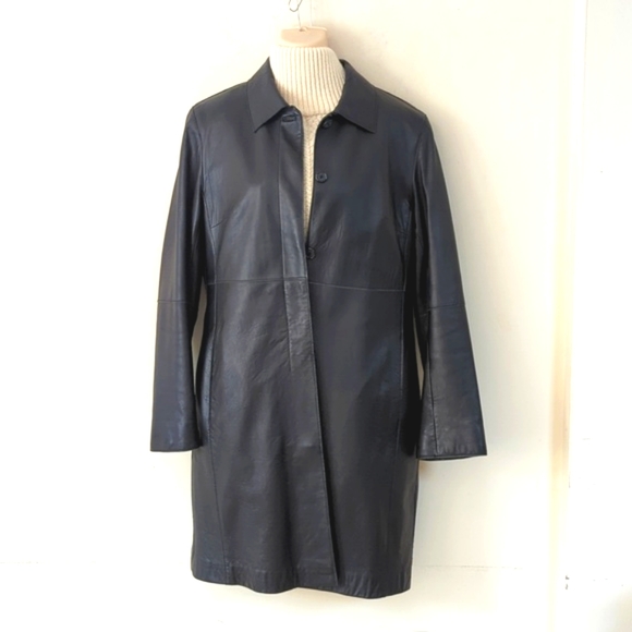 Express Vintage Genuine Leather Black Trench Jacket 13/14 - Picture 4 of 16